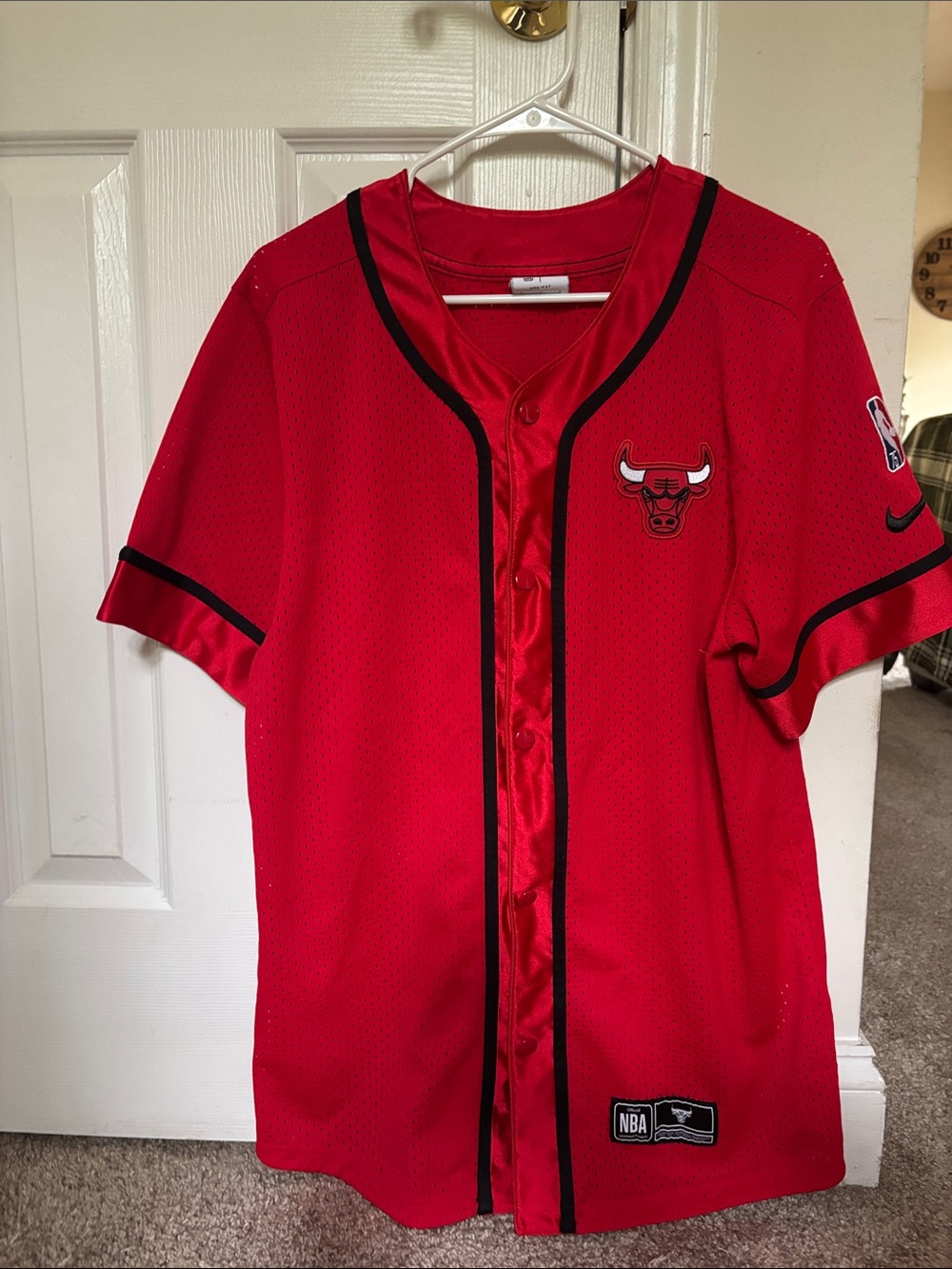 Nike Chicago Bulls Red and Black Button-Up Jersey